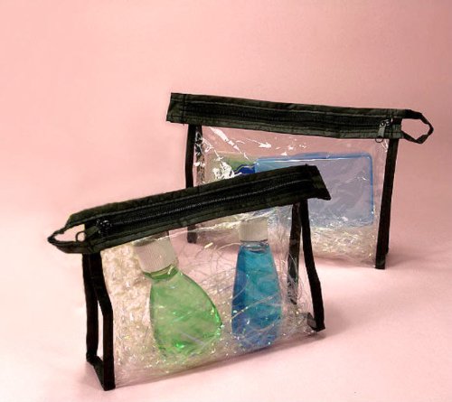 Set of (2) Clear Soft Vinyl Zipper Travel Makeup Cosmetic Bags Cases