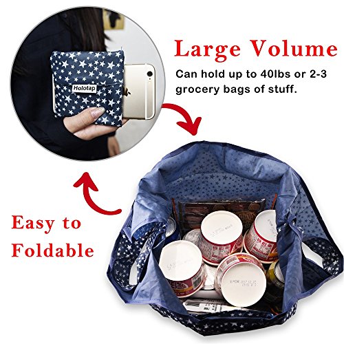 Foldable Reusable Grocery Bags 6 Pack Holotap Folding Shopping Tote Bag Fits in Pocket Nylon Reusable Produce Bags Washable, Durable and Lightweight (Multi Color)