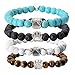 Jovivi 4pc Vintage Lava/Turquoise/Tiger Eye Stone Healing Power Crystal Dog Paw Charm Elastic Stretch Beaded Bracelets