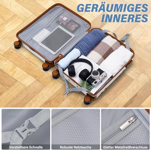 COOLIFE Cabin Suitcase 55x35x20cm for Ryanair Airplane Hand Luggage Cabin Luggage Hard Case with TSA Lock and 4 Twin Wheels, black / brown, Cabin Suitcase Hand Luggage Trolley Suitcase