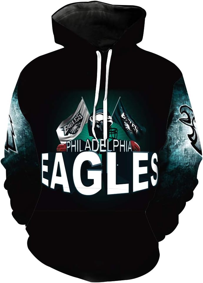 Men's Long Sleeve Hooded 3D Print Philadelphia Eagle Football Team Pullover Hoodies