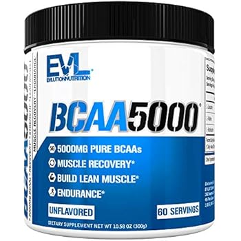 Evlution Nutrition BCAA5000 Powder 5 Grams of Branched Chain Amino Acids (BCAAs) Essential for Performance, Recovery, Endurance, Muscle Building, Keto Friendly, Zero Sugar, 60 Servings, Unflavored