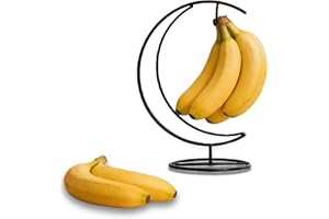 Modern Banana Holder -- Stand Hanger with Stainless Steel Hook, Prevents Bruising for Even Ripening​, Space Saving Countertop