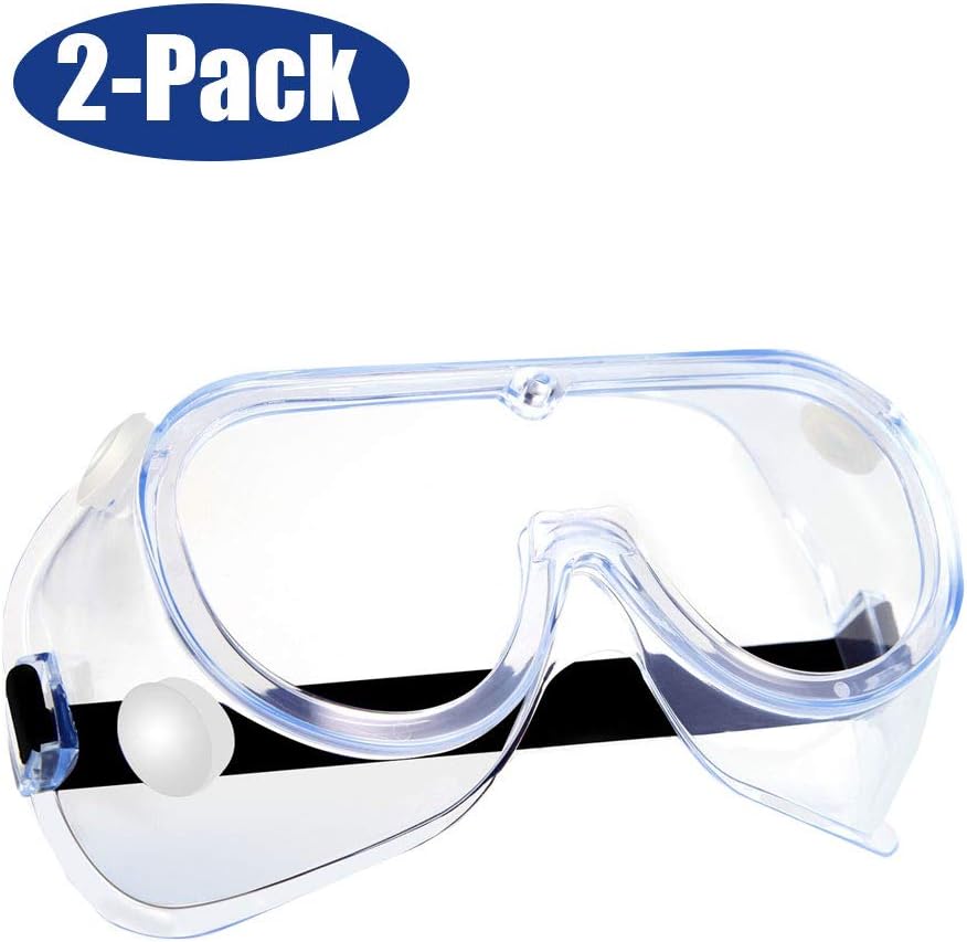 Safety Goggles Over Glasses Protective Eyewear, JCTHBAG Safety Glasses with Splash Shield/Fully Sealed/Anti-fog/Eye-protection, perfect for Lab Home Classroom, Workplace (2-Pack, 4Vent)