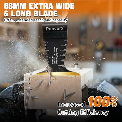 Punvorx 6 Pcs Titanium Multi Tool Blades, Extra Long & Wide Universal Oscillating Saw Blades for Soft Metal, Nails, Wood Cutting, Compatible with Milwaukee, Ryobi, Rockwell,Porter Cable, Worx