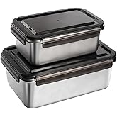 MAXCOOK 18/10 Stainless Steel Freezer Storage Containers Set of 2, 47oz 94oz Food Container Leak Proof Metal Meal Prep Containers (1400ml/2800ml)