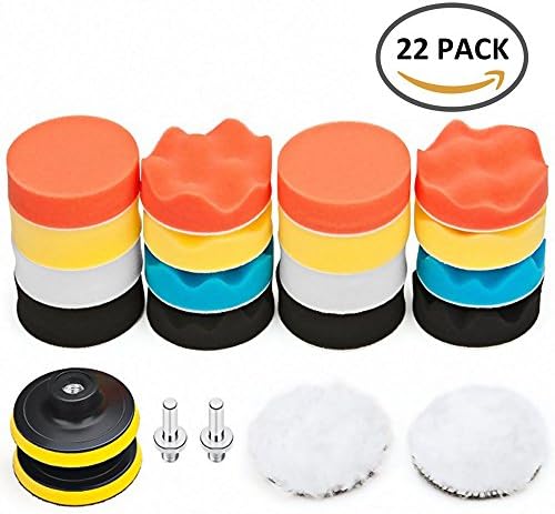 Scorpiuse 22 Pack Buffing Sponge Pad Kit Polishing Pads with M10 Drill Adapter 3"/80mm for Car Polisher (22pcs)