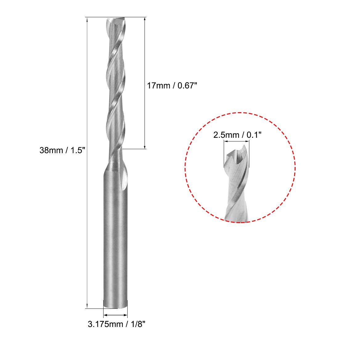 sourcingmap 5PCS 1/8" Shank 2.5mm x 17mm Carbide End Mill CNC Router Bits 2 Flute Milling Bit for Acrylic PVC MDF Wood - Image 4
