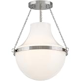 Hinkley Collins 15" Wide Medium Semi-Flush Ceiling Light, Polished Nickel | Cased Opal Teardrop Shade, Hand-Blown Glass, Delicate Chain, Sculpted Modern Form, Needs a Med. LED Bulb