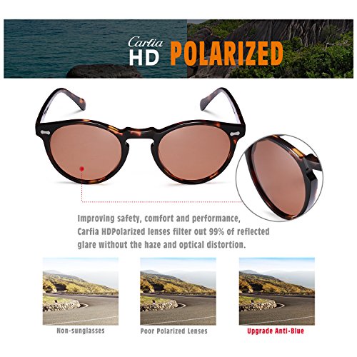 Vintage Round Sunglasses - Carfia Retro Polarized Sunglasses for Women Men, 100% UV400 Protection