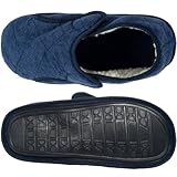 Men's Navy Edema Slipper for Swollen Feet-opens Fully