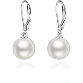 925 Sterling Silver Pearl Leverback Earrings Dangle Drop Jewelry Gifts for Women