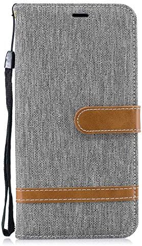 Huawei P30 Lite Case Shockproof 2019, Flip PU Leather + Denim Wallet Phone Cover with Stand Magnetic Card Slots Holder Gel TPU Bumper Folio Slim Fit Protective Case for Huawei P30 Lite Grey