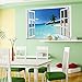 AWAKINK Large Removable Beach Sea 3D Window Decal Home Decor Exotic Beach View Art Wallpaper Mural View Scenery Home Decoration Art DIY Decor Wall Stickers for Bedroom Living Room