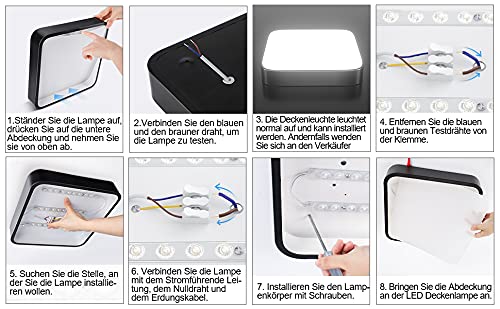 LED Deckenleuchte Deckenlampe Schwarz 24W, bedee 5000K Neutralweiß 1800 Lumen LED Lampen Deckenlampen für Wohnzimmer, Schlafzimmer, Küche, Flur, Büro, Balkon, Moderne Leuchte [Energieklasse A++]