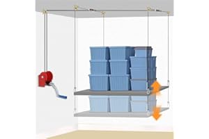 Drizzlen Overhead Garage Storage Lift,Heavy-Duty 300lbs Capacity Ceiling Rack System,Adjustable Height,Supports 8-16ft Ceilings,Overhead Garage Storage rack(Deck Not Includ)