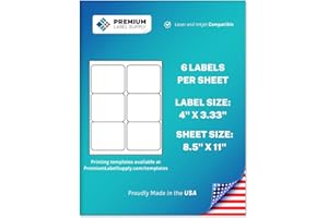 Premium Label Supply White Sticker FBA Labels – 4" x 3.33" – Laser/Inkjet Compatible – (6 per Sheet), 25 Sheets - 150 Total Adhesive Labels
