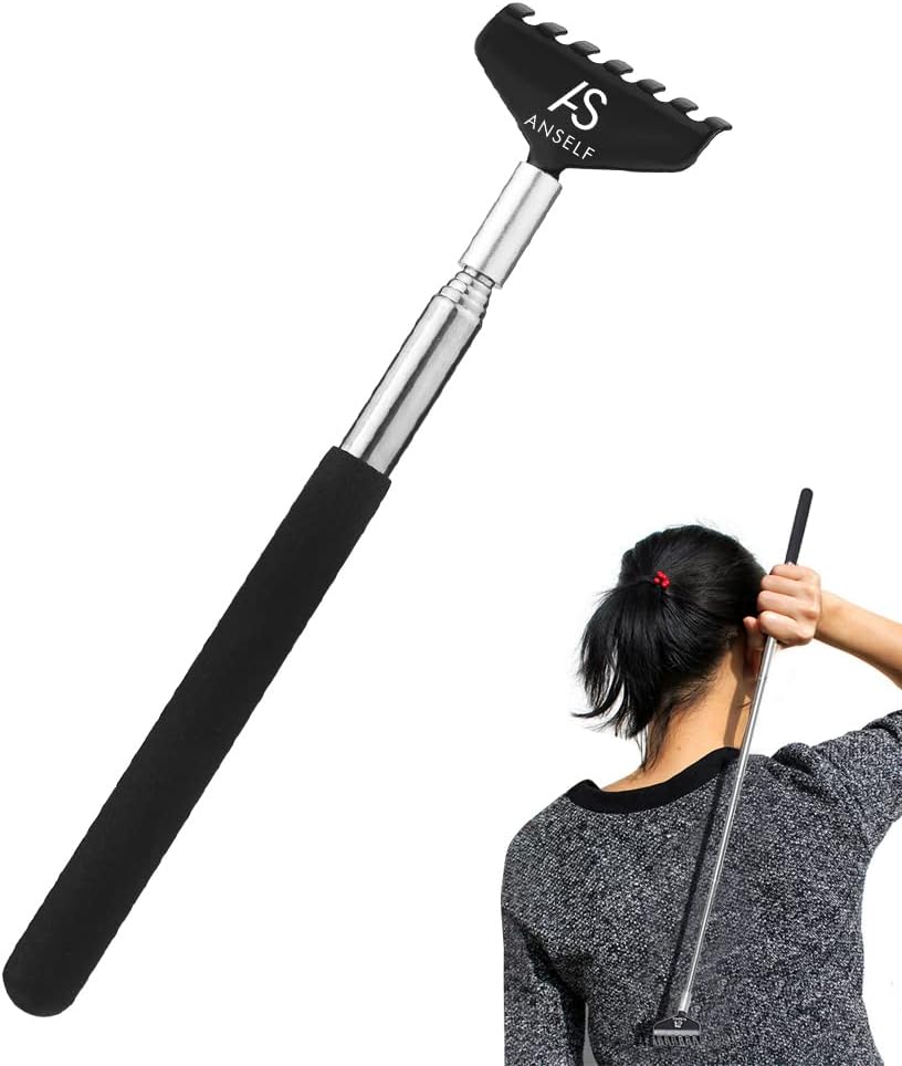 Anself Portable Stainless Steel Extendable Back Scratcher 20-68cm Black