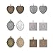 LANBEIDE 60-Pieces 3 Style Heart & Oval & Square 30 Pieces Bezel Pendant Trays with 30 Pieces Glass Cabochon Dome Tiles Clear Cameo for Crafting DIY Jewelry Making