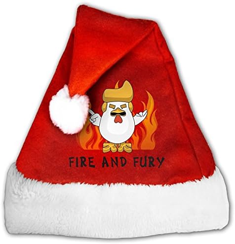 HJSIWKWSW Fire And Fury Rooster China Fried Chicken Giant Rooster China Fried Chicken Santa Hat For Men &amp; Women,Velvet Christmas Hat With Plush Trim &amp; Comfort Liner