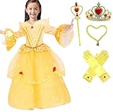 Princess Belle Deluxe Yellow Party Dress Costume (7-8, Style 3)