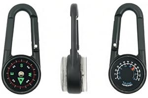 1Pc Compass Thermometer Carabiner 3 in 1 Mini Compass Carabiner Clip Outdoor Hiking Survival Key Ring Double Sided Metal