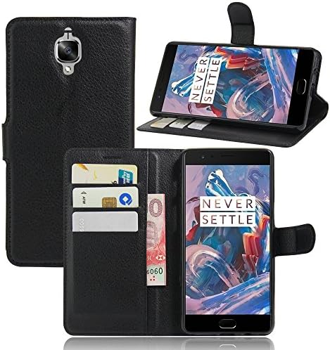 Pacuwi Protective Wallet Case Leather PU Flip Full Body Phone Cover for OnePlus 3T/3 with Card Slots Cash Holder Phone Stand (Black)