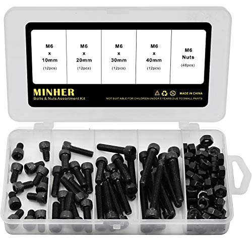 M6 Socket Head Cap Screws Bolts and Nuts Set Black 12.9 Grade Alloy Steel Allen Socket Drive