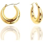 JeanBeau Gold Plated Chunky Hoop Earrings for Women, Trendy Statement Thick Hollow Lightweight Huggie Hypoallergenic Earing Jewelry Gift