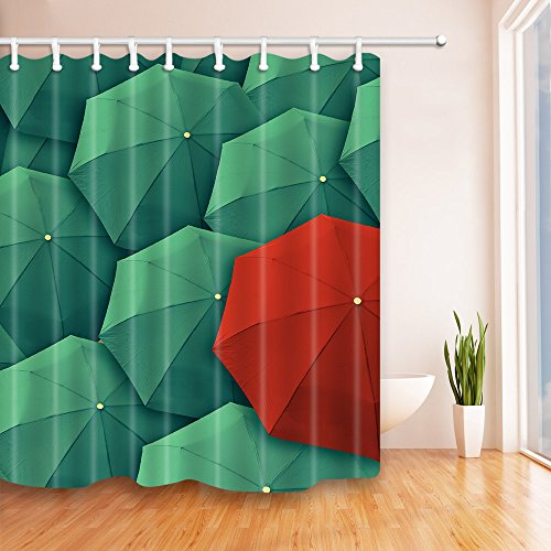 OHLYAH Fabric Shower Curtain Mildew Resistant with Umbrella Design Decor for bathroom, Waterproof and 12 Hooks, Green (Multi2, 69'' W By 70'' L)