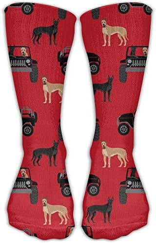 Great Dane In Jeeps Cute Dogs Black And Red Crew Socks Cotton Casual Knitting Warm Winter Socks