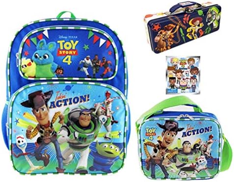 Toy Story 4 Back To School Bundle with Surprise 3D Toy | Backpack, Lunch Box Bag, Pencil Case and a Blind Bag of a Keychain Figure Bag Clip | Woody, Buzz Lightyear, Forky, Bo Peep and More