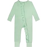 GUISBY Rayon Baby Long Sleeve Footless Rompers, 2 Way Zipper with Ruffle Sleepers 0-24 Months