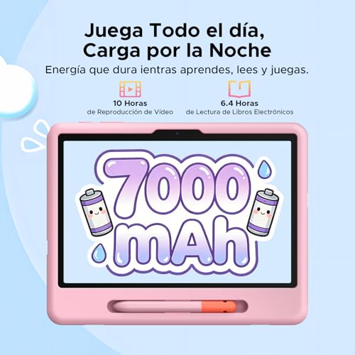 Luzglo P10 Kid Tablet 10 Inch, Android 16 Tablets, Gemini AI, 90Hz, 32GB RAM+64GB ROM, 7000mAH, 5G WiFi, Face ID, OTG, GPS, Tablet with Pencil, Tablet for 7-10 Years, Pink