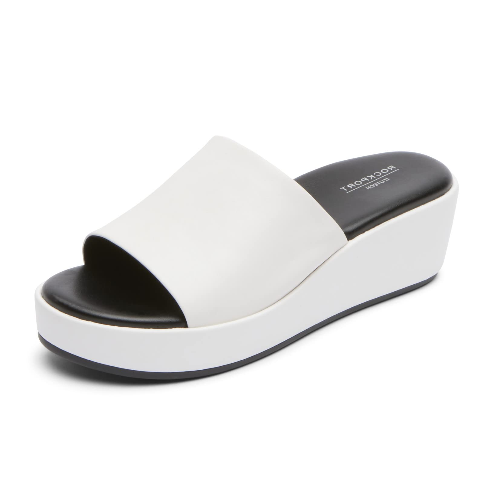 Rockport Women’s Aubriella Slide Sandal, White Leather, 6