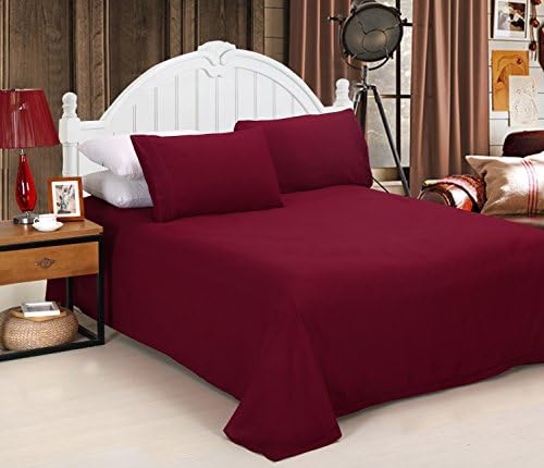JessyHome Embroidered Solid and Dual Solid Color Bedding Set Wine Red Solid Single (4PC) (Queen)