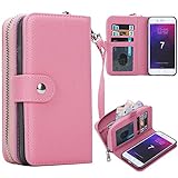 iPhone 8 Plus Case, iPhone 7 Plus Zipper Wallet Case, Pasonomi PU Leather Protective Shell Detachable Folio Flip Holster Carrying Case with Card Holder for Apple iPhone 8 Plus & 7 Plus (Pink)