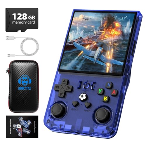 R36MAX Retro Portable Game Console, Retro Game Console with 128GB Memory, 4.0" IPS HD Screen, 4000mAh Battery and 30+ Main Emulators, Blue