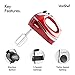 VonShef RED 250W Hand Mixer Whisk With Chrome Beater, Dough Hook, 5 Speed and Turbo Button + FREE Balloon Whisk