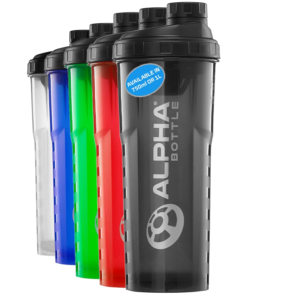 Alpha Designs Protein Shaker Bottle 1L - 1000ml Gym Bottle for Protein Shakes - Leakproof Screw Cap - Black