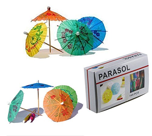 ISusser 144pcs 4 Inch Multicolor Paper Cocktail Drink Umbrellas, Hawaiian Tropical Cocktail Parasols - Thumbnail 7