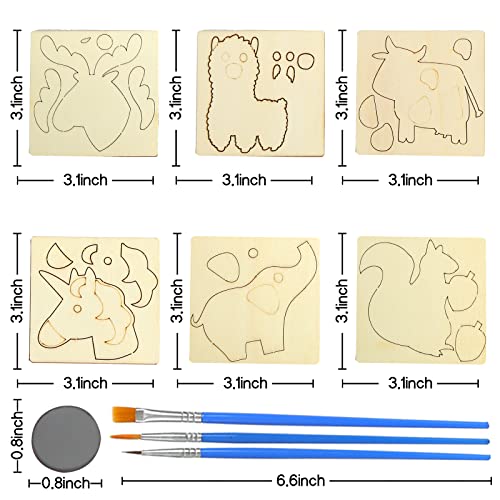 LOVESTOWN Paint Your Own Wooden Magnet, 16 PCS Wooden Magnet Creativity Kit Wooden Magnet Painting Craft Kids Magnet Art Kit for Birthday Party Favors Games Classroom Prize