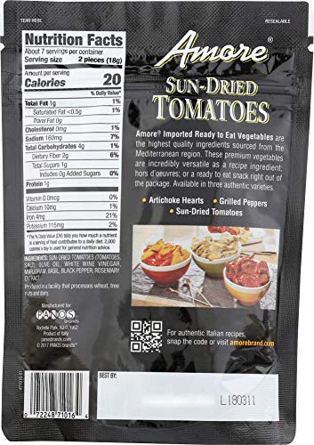 AMORE SUN-DRIED TOMATOES – READY TO EAT SNACK VEGETABLES – 4.4 OZ (PACK OF 1)