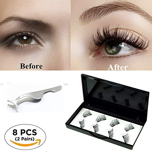 No Glue Dual Magnetic Eyelashes 0.2mm Ultra Thin Magnet Lightweight & Easy to Wear Best 3D Reusable Lashes Extensions (2 pairs with Stainless Steel Tweezers) - Thumbnail 7