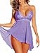 Fashion Women Sleepwear Plus Size Mini Dress Lingerie Set Lace Nightwear Purple 2XL