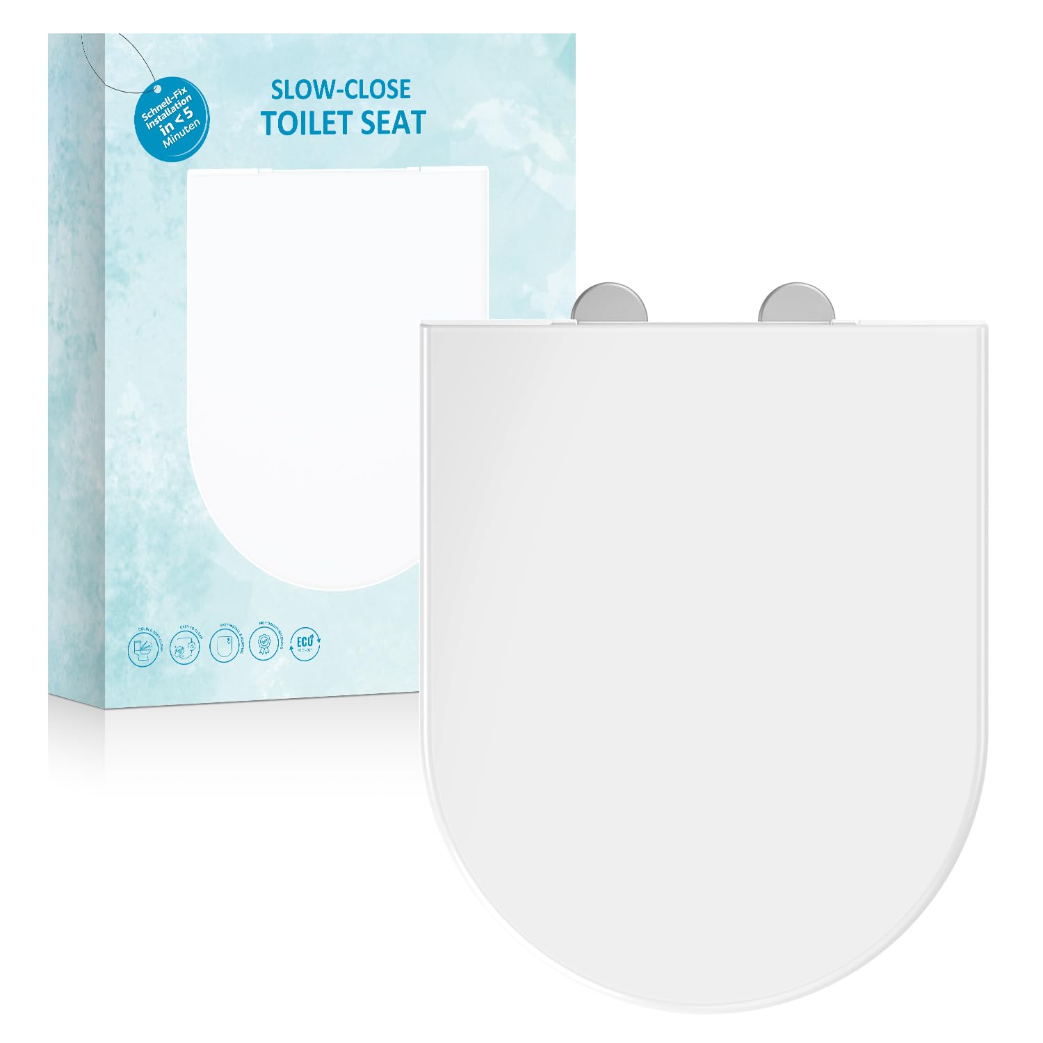 Toilet Seat, MUJIUSHI Soft Close Toilet Seats with Quick Release for Easy Clean, Toilet Seat White with Dual Fixing Stainless Adjustable Hinges, Simple Top Fixing, Standard D/U Shape Toilet Seats