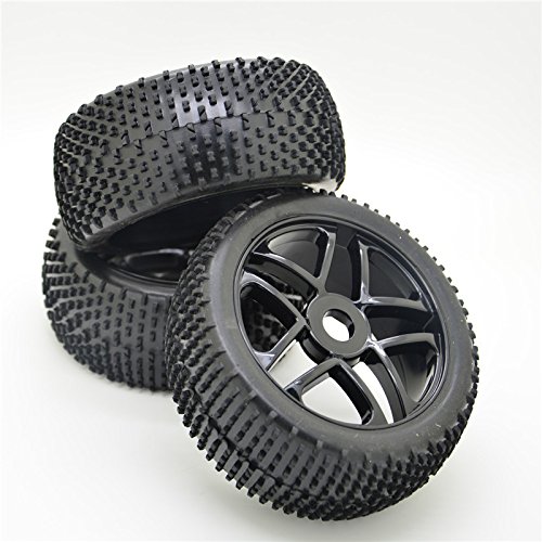4PCS RC 1/8 Off-Road Car Buggy Rubber Tyre Tires & Wheel Rim Black Have Foam Inserts