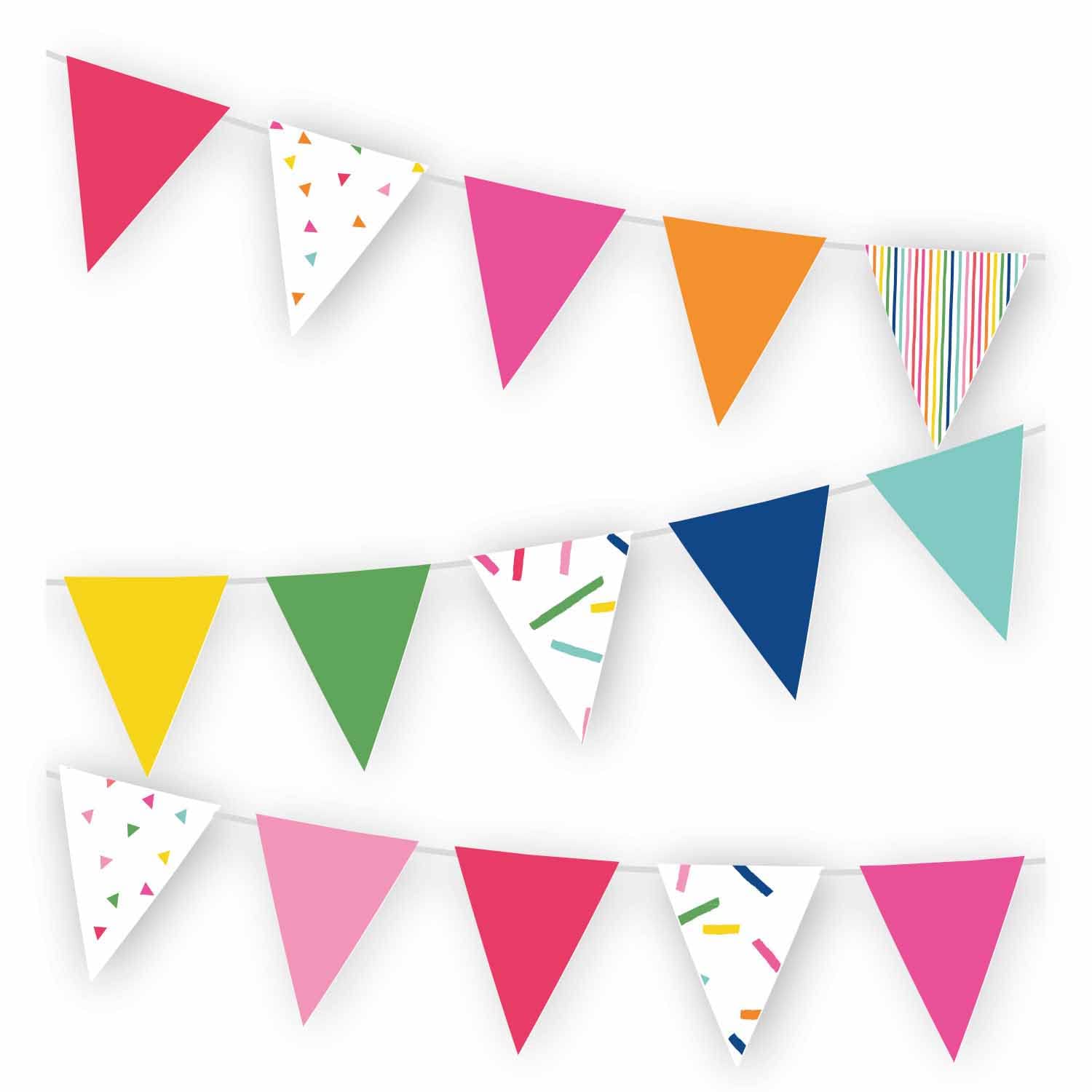 Amscan 9912368 - Hooray! Birthday Party Rainbow Confetti & Stripes Paper Pennant Bunting - 2.75m