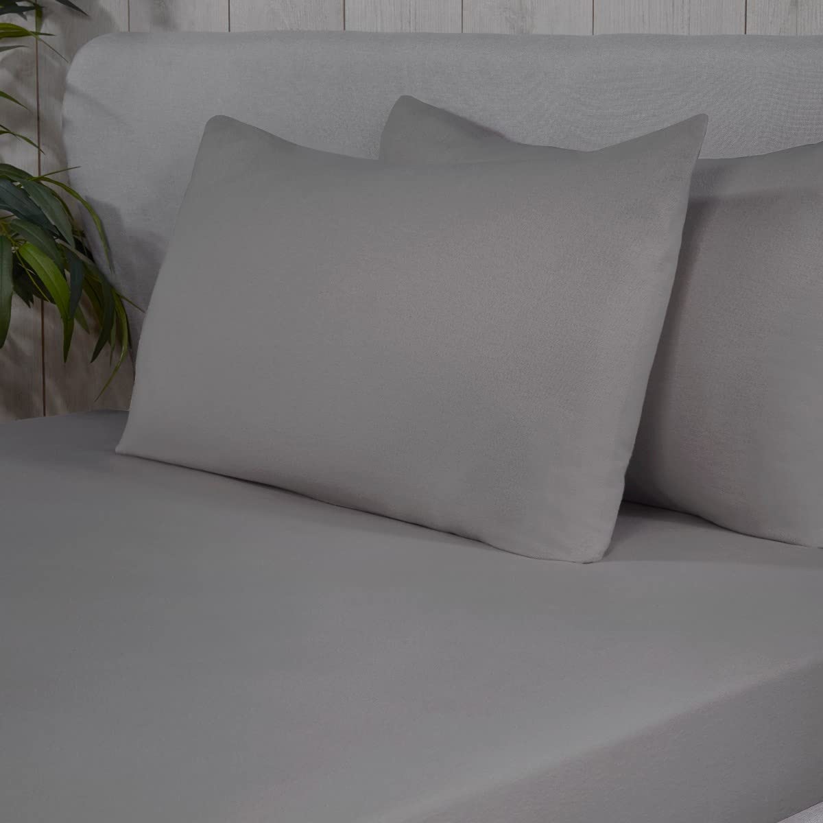 Sleepdown Pillowcase Pair 100% Brushed Cotton Luxury Soft Cosy Flannelette Housewife Pack of 2 Pillow Cover Bedding Bed Linen - Silver - 50 x 75cm, 5056242834366