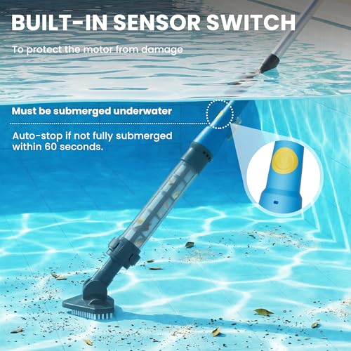 Pool Hoover Vacuum, 3 in 1 Electric Pool Cleaner, Lightweight Cordless Handheld Hot Tub Hoover with Splicing rod, 60 Minutes Running Time for Small Pools, Spas, Cleaning Small Debris Types